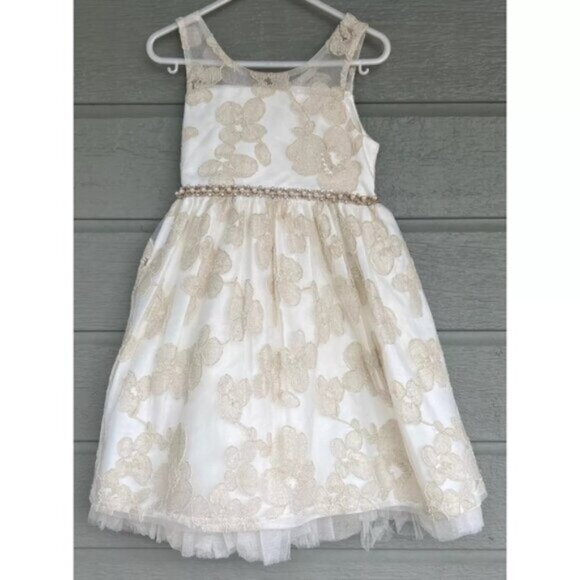 NEW Couture Princess Dress Size 12 Gold Special Occasion Sleeveless Flower Girl - Picture 1 of 10